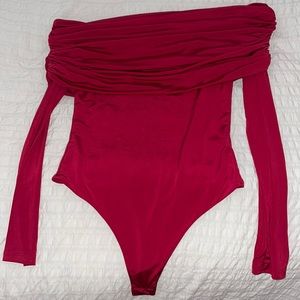 Off the shoulder red bodysuit